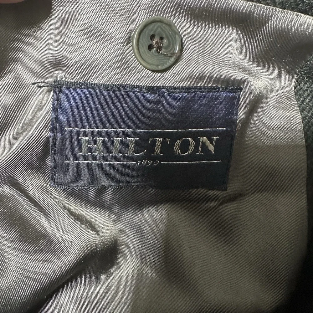 Hilton Men's Lambswool Alpaca Blazer Sport Coat 46L Gray White Windowpane Blazer